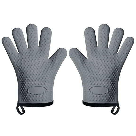 TICKJOY Silicone Oven Mitts Heat Resistant, Waterproof & Non-Slip Oven Gloves with Fingers,Cotton Lined Silicone Oven Gloves Kitchen Mitts for Baking Cooking Barbecue (Gray）