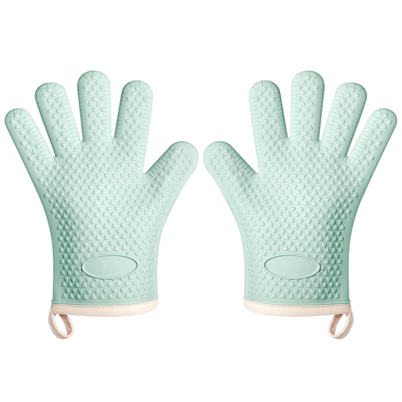 TICKJOY Silicone Oven Mitts Heat Resistant, Waterproof & Non-Slip Oven Gloves with Fingers,Cotton Lined Silicone Oven Gloves Kitchen Mitts for Baking Cooking Barbecue (Green)
