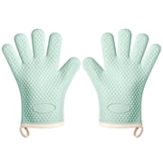 TICKJOY Silicone Oven Mitts Heat Resistant, Waterproof & Non-Slip Oven Gloves with Fingers,Cotton Lined Silicone Oven Gloves Kitchen Mitts for Baking Cooking Barbecue Green