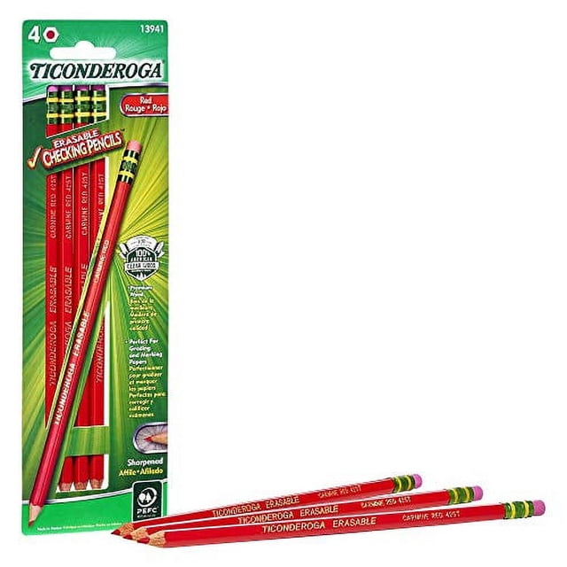 TICONDEROGA Erasable Checking Pencils, Pre-Sharpened with Eraser, Red ...