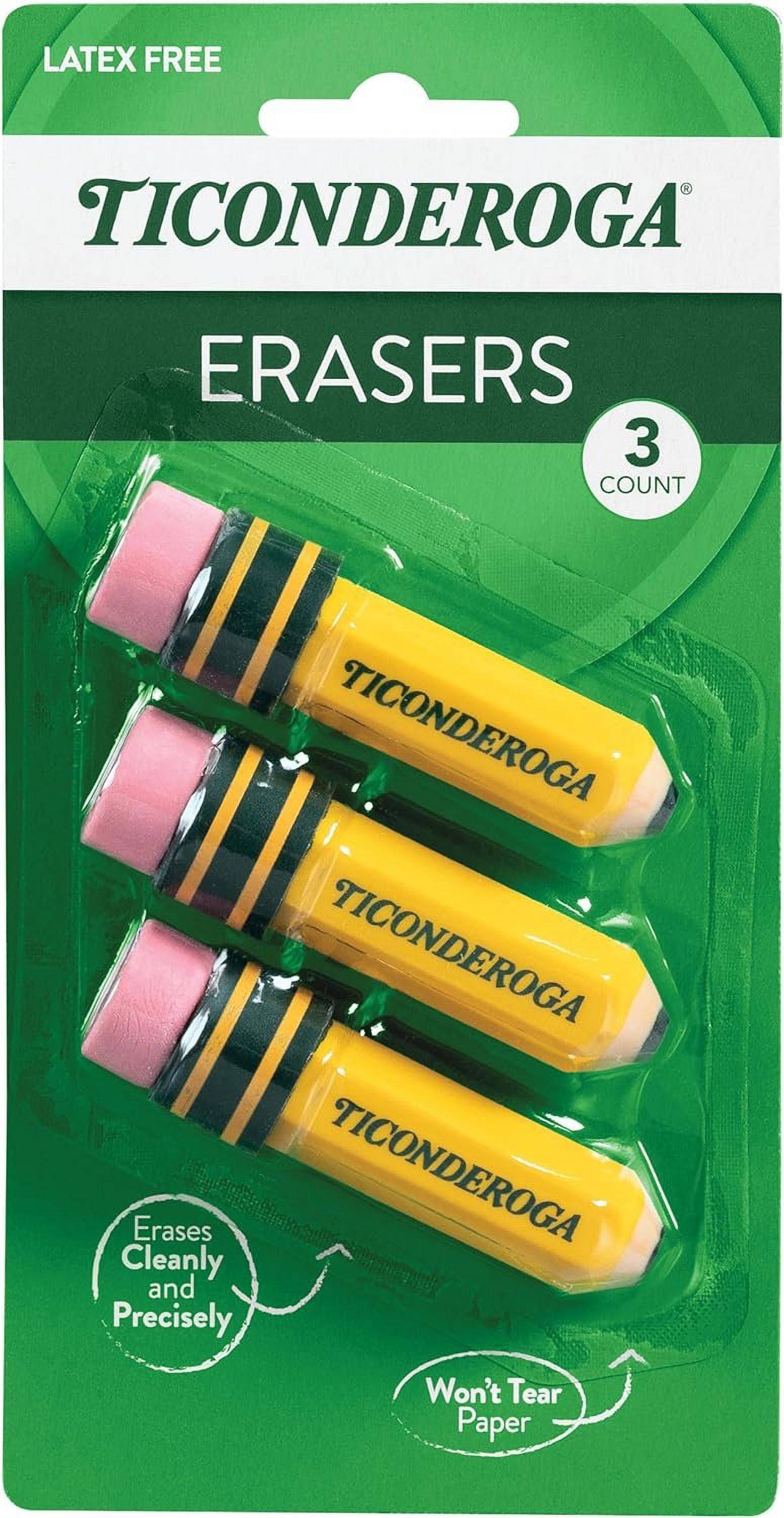 TICONDEROGA Erasers, Pencil Shaped, LatexFree, Yellow, 3Pack 38953