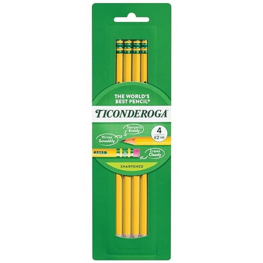 TICONDEROGA Pencils, Wood-Cased, Pre-Sharpened, Graphite #2 HB Soft, Yellow, 4-Pack (33882)