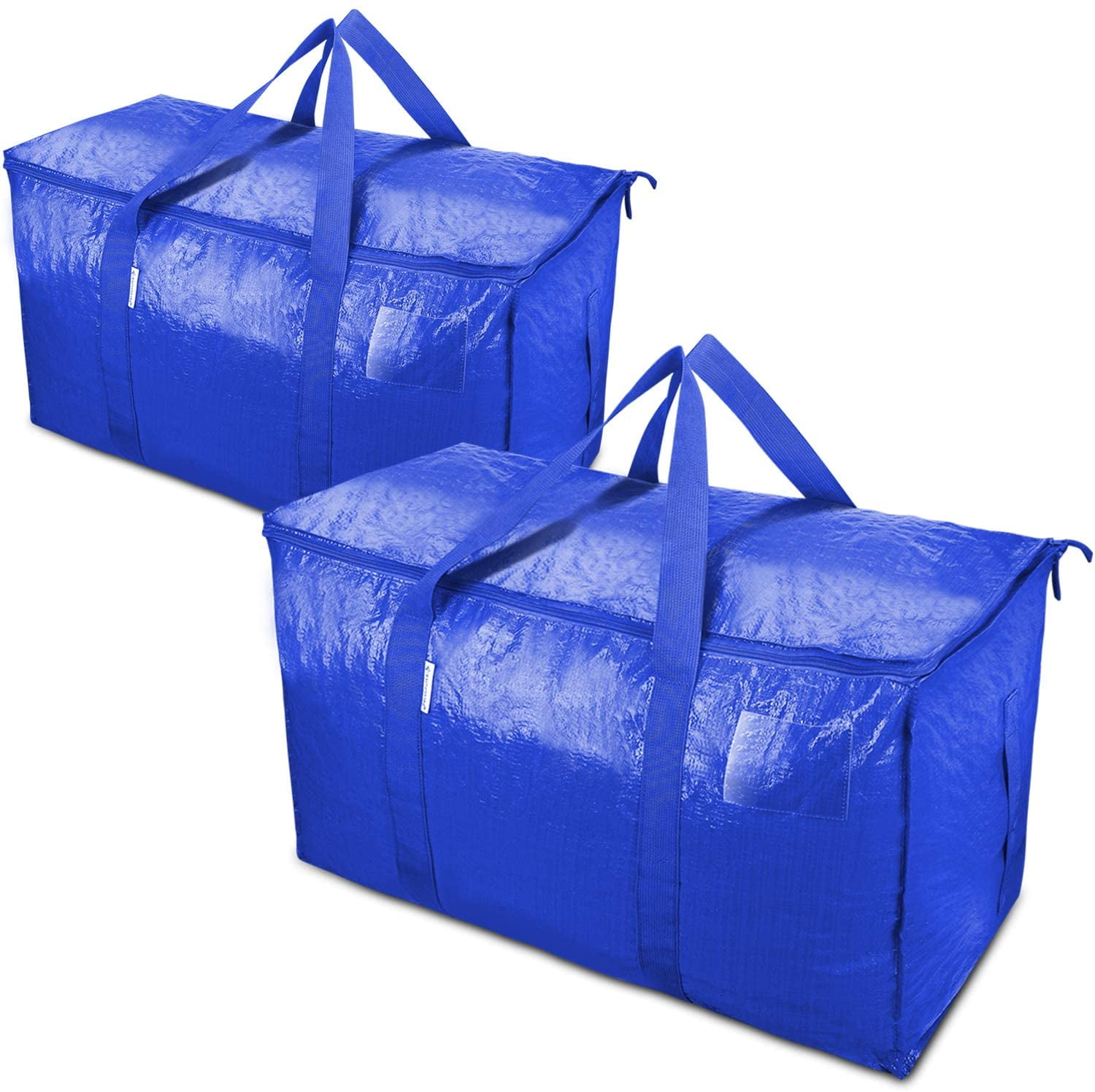 2 Pack Heavy Duty Moving Bags, Extra Large Storage Totes W/ Backpack Straps  Strong Handles Zippers, Reusable Plastic Moving Totes,Blue
