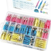TICONN 250Pcs Heat Shrink Wire Connectors, Waterproof Automotive Marine Electrical Terminals Kit, Crimp Connector Assortment, Ring Fork Spade Butt Splices