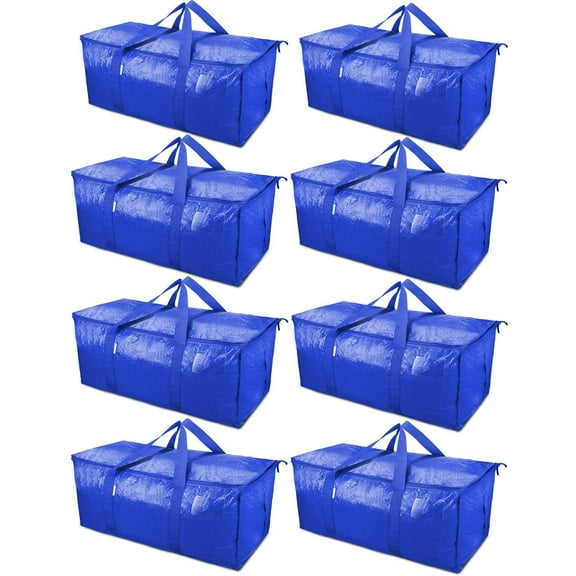 TICONN 8 Pack Extra Large Moving Bags with Zippers & Carrying Handles, Heavy-Duty Storage Tote for Space Saving Moving Storage