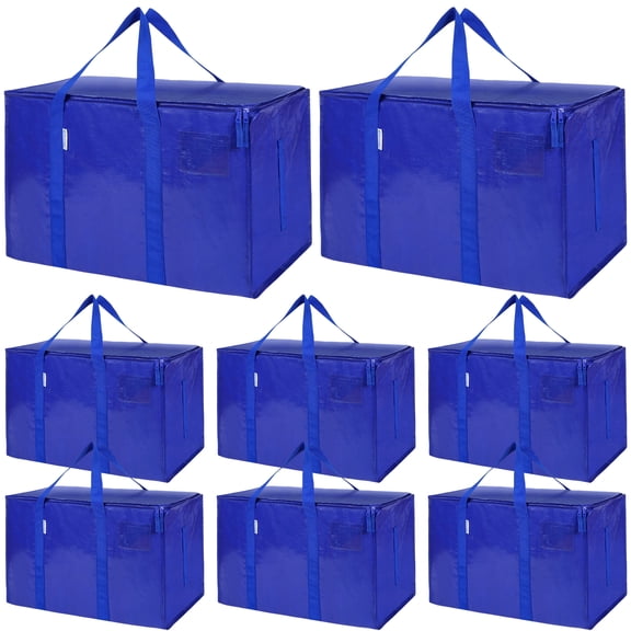 TICONN 8pk XL Moving Bags with Zippers & Handles, Heavy Duty Storage Totes, Blue