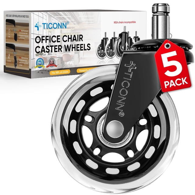 TICONN Office Chair Caster Wheels Set of 5 Universal Replacement Wheels ...