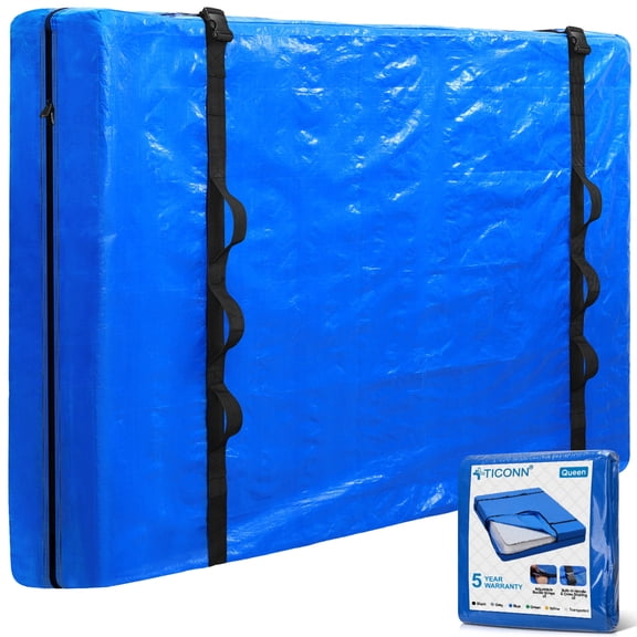 TICONN Queen Mattress Moving Bag with Handles, Heavy Duty Storage Cover Blue