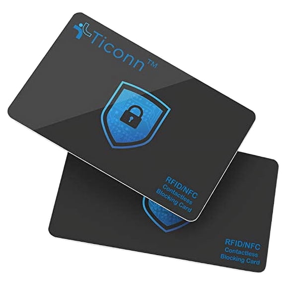 TICONN RFID Blocking Cards - 2 Pack, Premium Contactless NFC Debit Credit Card Passport Protector Blocker Set for Men & Women, Smart Slim Design Perfectly fits in Wallet/Purse (2)