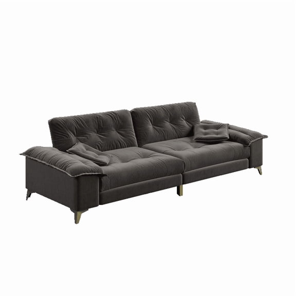 TICOZE 104.7 Inch Modern 4-Seat Cloud Sofa with Wide Removable Armrests, Tufted Chenille Upholstered Couch with 2 Pillows and Metal Legs for Living Room and Apartment, Dark Grey