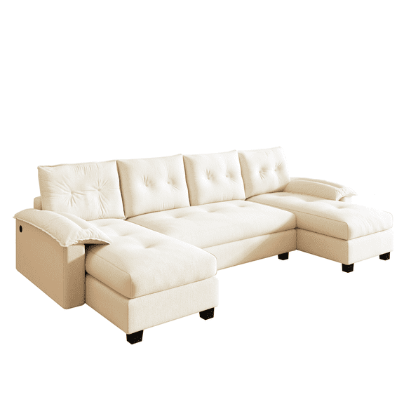 TICOZE 104.7" U Shaped Sleeper Sofa with Pull Out Bed, 2 in 1 Convertible Sofa Bed with Removable Armrests and USB Ports, Oversized Sectional with Chaise Lounge for Living Room and Apartment