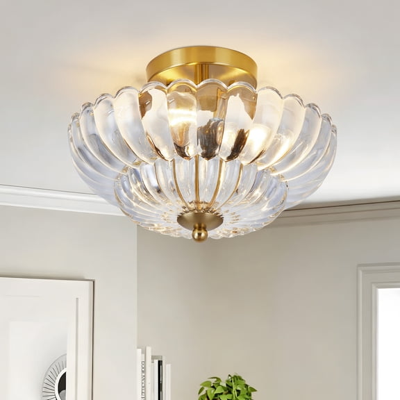 TICOZE 11.8 Inch Clear Glass Semi Flush Mount Ceiling Light, 3-Light Vintage Ceiling Light Fixture, Close to Ceiling Lamp for Hallway, Living Room, Kitchen, Bedroom, Bathroom(Bulb Not Included)