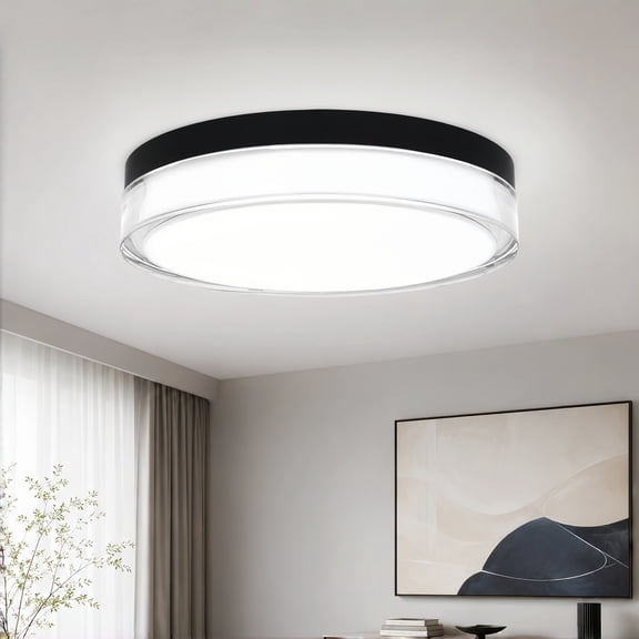 TICOZE 12-Inch Black Integrated LED Flush Mount for Bedrooms, Living Rooms, Kitchens, Hallways, 1800 Lumens 24W, 3CCT Selectable 3000K/4000K/5000K, Dimmable