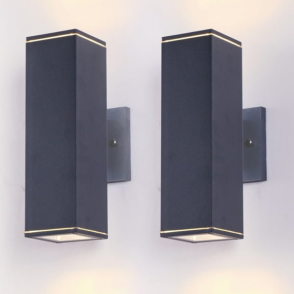 TICOZE 12 Inch Modern Square Outdoor Wall Lights 2 Pack Matte Black Outdoor Wall Sconce Square Cylinder Up Down Light Waterproof Outdoor Porch Light Patio Light Fixture for Garage (No Bulb Included)