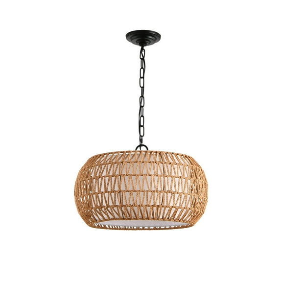 TICOZE 18" Farmhouse Woven Jute Rope Pendant Light, Adjustable Height Boho Ceiling Light with E26 Base for Flat, Vaulted & Sloped Ceilings(Bulb Not Included)