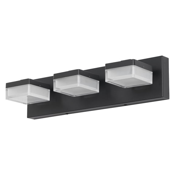 TICOZE 18 Inch 3-Light Modern LED Vanity Light in Matte Black with Transparent Acrylic Shades, Dimmable Bathroom Mirror Lighting Fixture