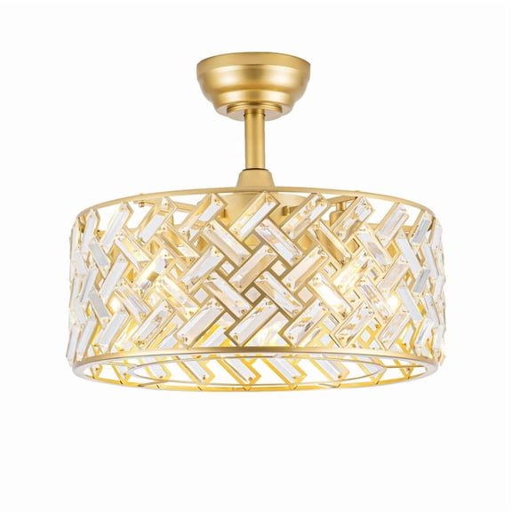 TICOZE 18 Inch Golden Crystal Cage Ceiling Fan with Remote Control Quiet Motor Fan Light Indoor Crystal Chandelier Ceiling Fan for Bedroom, Living Room, Dining Room(Bulbs Not Included)