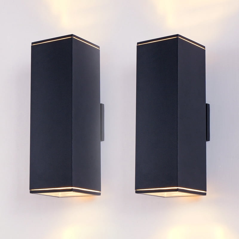 TICOZE 18 Inch Modern Outdoor Porch Light 2 Pack Matte Black Outdoor Wall Lights Large Rectangular Tube Up Down Light Waterproof Outdoor Wall Sconce Patio Light Fixture for Garage (No Bulb Included)