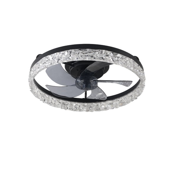 TICOZE 19 Inch Iceberg Frame Bedroom Fan Light with Remote Control Dimmable 7 Blades Black Frame Quiet DC Motor LED Light