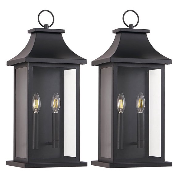 TICOZE 2 Pack 22 Inch Large Outdoor Wall Lights Black Porch Light Outdoor Wall Sconce Lantern Waterproof Exterior Lighting Fixture for House, Garage (Bulbs Not Included)