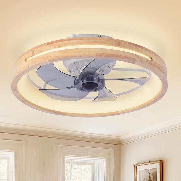 TICOZE 20 Inch Low Profile Smart Ceiling Fan with Light, Remote Control - Dimmable LED Wood Blades for Bedroom, Kitchen, Office