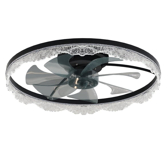 TICOZE 24" Decorative LED Ceiling Fan Light Modern Flush Mount with Acrylic Ring, Hidden Blades, Remote Control, and Dimmable Light for Stylish Homes (Black)