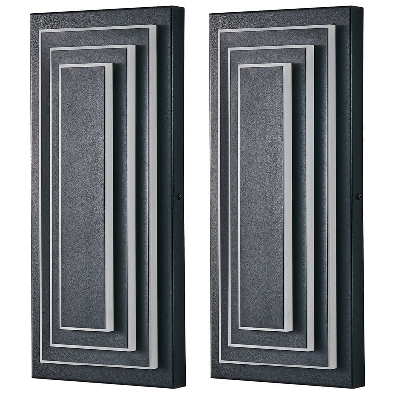TICOZE 3 Tier 15.7 Inch Outdoor Light Fixture 2 Pack Black Exterior Wall Light Modern LED Wall Sconce Waterproof Outdoor Garage Light for House, Entryway, Porch