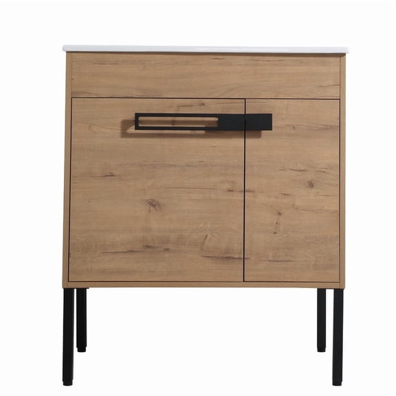 TICOZE 30 Inch Freestanding or Floating Bathroom Cabinets, Vanity Cabinet with Ceramic Sink, Bathroom Vanity in Imitative Oak, Plywood, Soft Close Doors, Adjustable Shelf