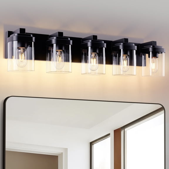 TICOZE 31 Inch 5 Light Matte Black Bathroom Vanity Light with Clear Glass Shade Vanity Light Fixtures Over Mirror for Bedroom, Living Room, Hallway (No Bulbs Included)