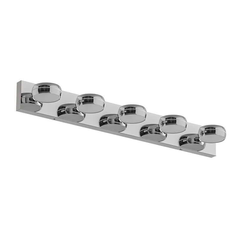 TICOZE 35.4" Modern Chrome LED Vanity Light - 5-Light Bathroom Mirror Fixture, 18W Dimmable Lighting, Touch Control & Water-Resistant Design