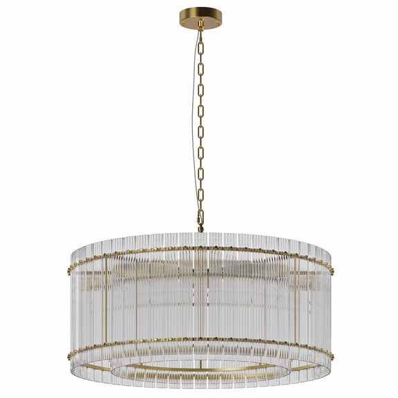 TICOZE 37" Modern Gold Two-Tier Crystal Chandelier with Handmade Water Ripple Glass - Adjustable Dimmable LED Chandelier for Dining Room, Living Room, Foyer and High Ceiling Spaces