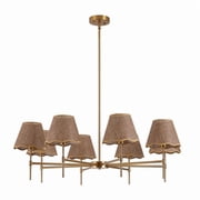 TICOZE 38.6 Inch Gold Farmhouse Chandelier Lights, 8 Light Boho Pendant Light with Adjustable Hanging Pole for Dining Living Bedroom, Large Rustic Rattan Pendant Lighting Fixtures with E12 Base