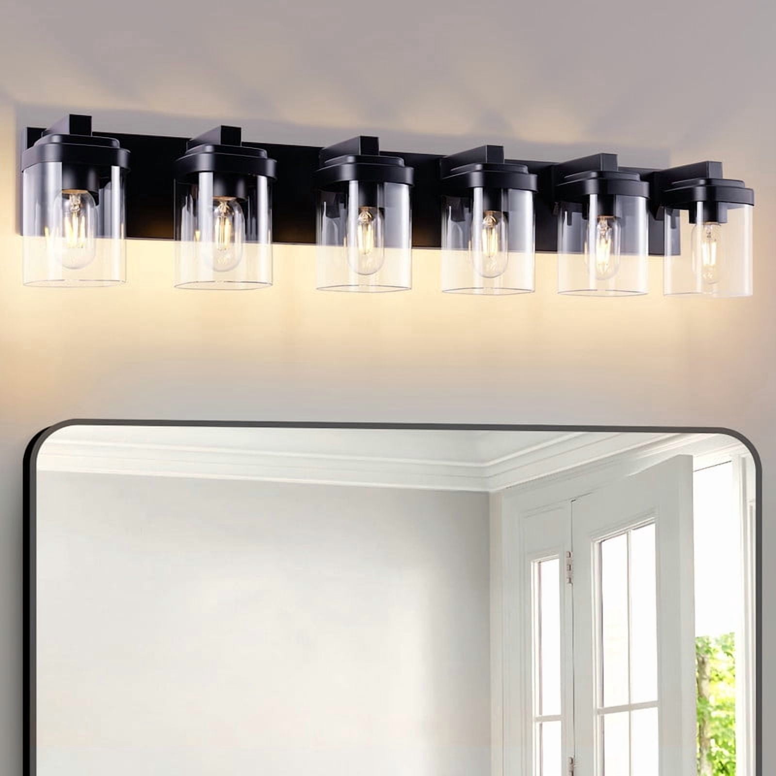 TICOZE 38 Inch 6 Light Matte Black Bathroom Vanity Light with Clear Glass Shade Vanity Light Fixtures Over Mirror for Bedroom, Living Room, Hallway (No Bulbs Included)