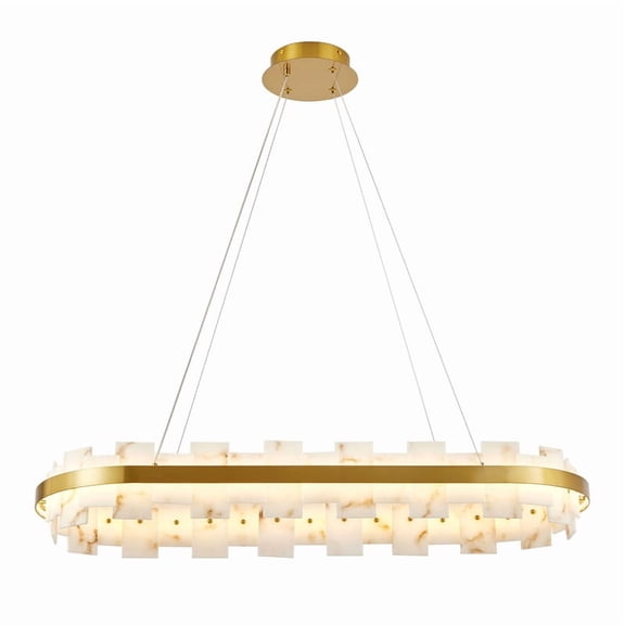 TICOZE 46.8 Inch Alabaster Rectangle Chandelier Lights, Natural Spanish Stone Pendant Light for Dining Room Bedroom Kitchen Island, Modern Luxury Adjustable Pendant Lighting Fixtures