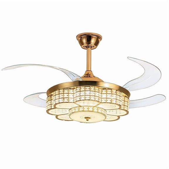 TICOZE 48 Inch Gold Retractable Blades Ceiling Fan with Light and Remote Control 6 Speed Noiseless Reversible Motor Ceiling Fan for Patio, Living Room, Bedroom, Office