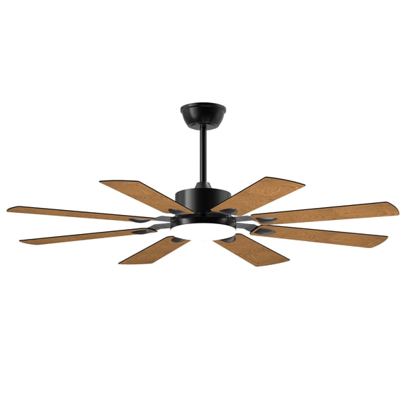 TICOZE 52 Inch Ceiling Fan with Lights and Remote Control, 8 Plywood Blades, 6-Speed Noiseless Reversible DC Motor, 3CCT, Windmill Ceiling fan for Kitchen Bedroom Living Room, Black