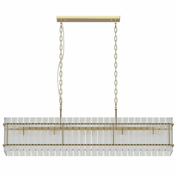 TICOZE 53.9" Modern Rectangular Gold Crystal Chandelier with Water Wave Glass - 12-Light Adjustable LED Pendant Light for Kitchen Island, Dining Room and High Ceilings