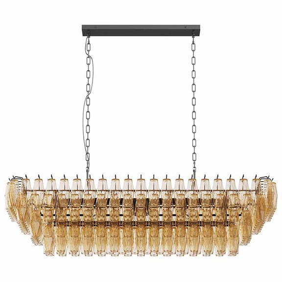 TICOZE 54" Black Rectangular 4-Tier Chandelier with 188 Smoke Glass Tubes - 12-Light Modern Farmhouse Pendant Light for Kitchen Island, Dining Room and High Ceilings