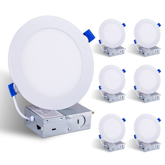 TICOZE 6 Pack 6 Inch White LED Recessed Ceiling Light, Dimmable 5CCT Selectable 2700K-5000K, 800LM 9W Ultra-Thin Canless Wafer Light Fixtures for Bedroom, Living Room, Kitchen, Home Office