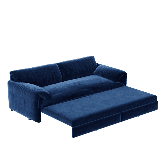 TICOZE 66" Blue Queen Pull Out Sofa Bed, 3-in-1 Convertible Sleeper Sofa with Side Storage,Multi-Functional Velvet Loveseat Bed for Living Room,Bedroom