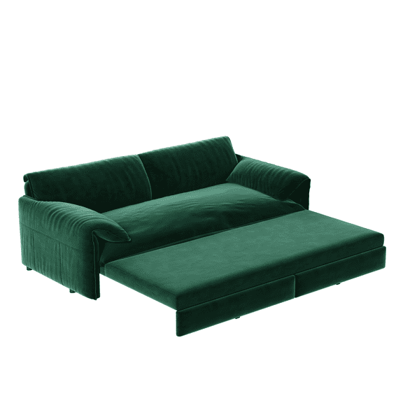 TICOZE 66 Inch Green Velvet 3 in 1 Queen Sofa Bed with Storage Multi Functional Convertible Sleeper for Living Room Bedroom Apartment and Office