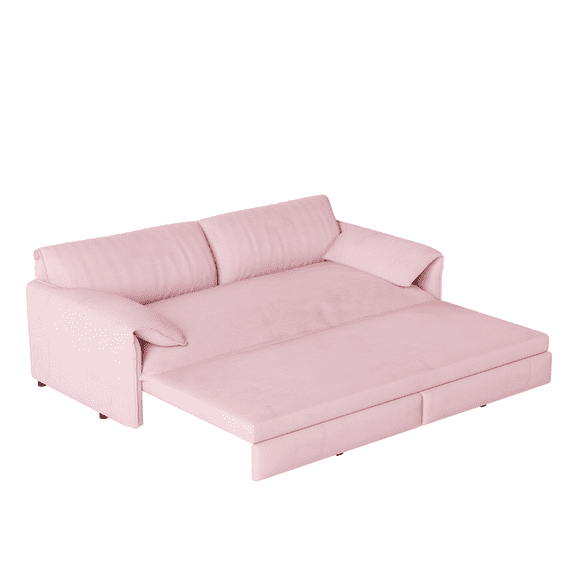 TICOZE 66 Inch Pink Velvet 3 in 1 Queen Sofa Bed with Storage Multi Functional Convertible Sleeper for Living Room Bedroom Apartment and Office