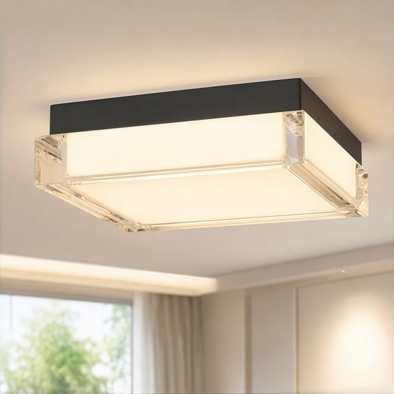 TICOZE 8-Inch Black Integrated LED Flush Mount for Indoor Damp Areas, 1500Lumens 24W, 3CCT Selectable 3000K/4000K/5000K, Dimmable