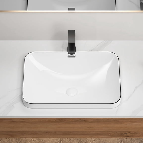Basdien Ceramic Undermount Bathroom Sink 22.05 Inch, Seamless Vanity Sink with Vessel Sink Style, White Porcelain Ceramic Sink in 3 Styles for Countertop