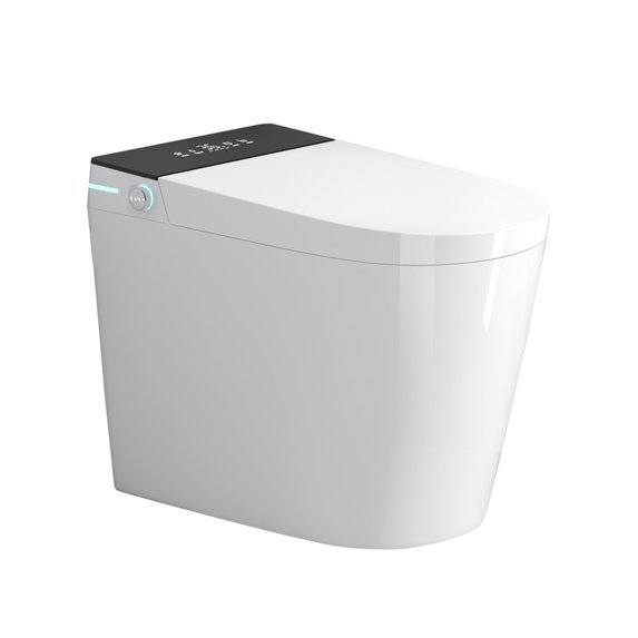 TICOZE Compact Smart Toilet with Bidet Seat Built-in, Modern Tankless Design with 23.25" Depth, Auto Open Auto Flush, Heated Seat, Instant Warm Air Dryer for Small Bathrooms, White with Black Panel