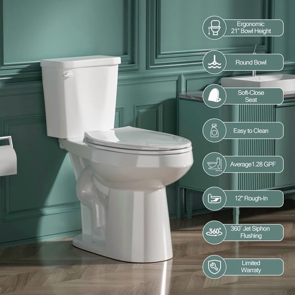 Basdien Elongated Tall Toilet 19 Inch, ADA High Toilets for Bathroom, Comfort Bowl Heigh 19", Single Flush 1.28 GPF, White Color, for Seniors, Handicapped, Tallor, Pregnant, Rehabilitation Patients