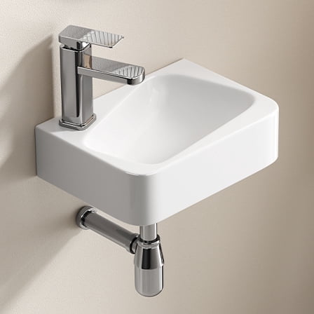 Basdien Floating 14 Inch Wall Mounted Vessel Sink, Small Modern Bathroom Sink Vanity Sink, White Porcelain Ceramic Sink with Faucet and Drain Included