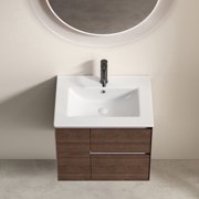 TICOZE Glossy White 24" Bathroom Vessel Sink, Durable Porcelain Sink with Integrated Bathroom Vanity Sink Top, Pre-Drilled for Standard Faucet, Overflow Protection, and Drain-Free Storage Design