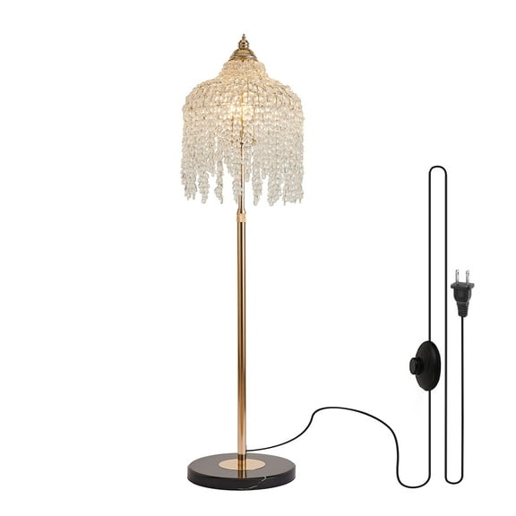 TICOZE Golden Vintage Crystal Waterfall Floor Lamp - 3-Light Adjustable with Marble Base