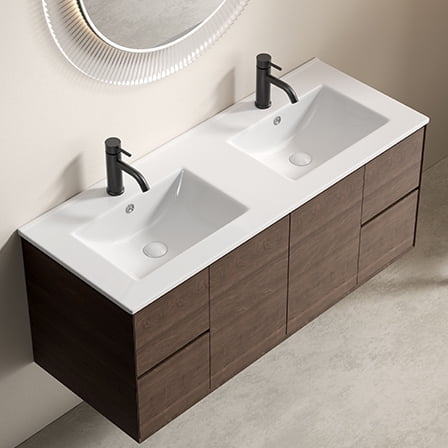TICOZE Large 48 Inch Double Bowl Ceramic Bathroom Sink, Thin Edge Dual Vanity Sink, White Porcelain Ceramic Sink for Countertop Installation
